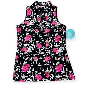 NEW Tzu Tzu Bella Top Women's Small Kabuki Black Pink Floral 1/4 Zip Made In USA